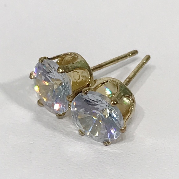 Vintage C&L 7mm Round Cut Prong Set CZ Stud Post Earrings Gold Tone Stainless - Picture 15 of 16